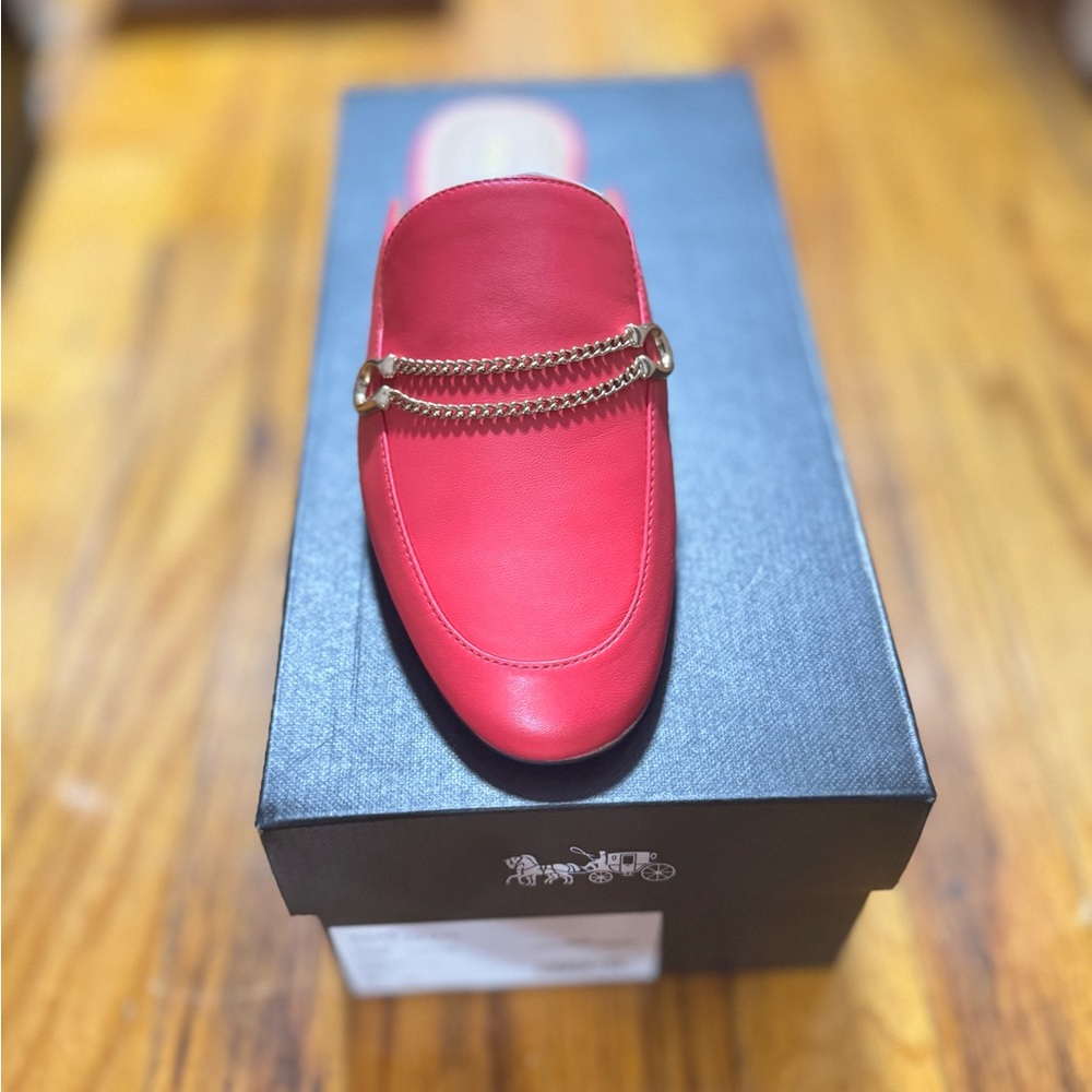 Coach Red Leather Chain Detail Loafers